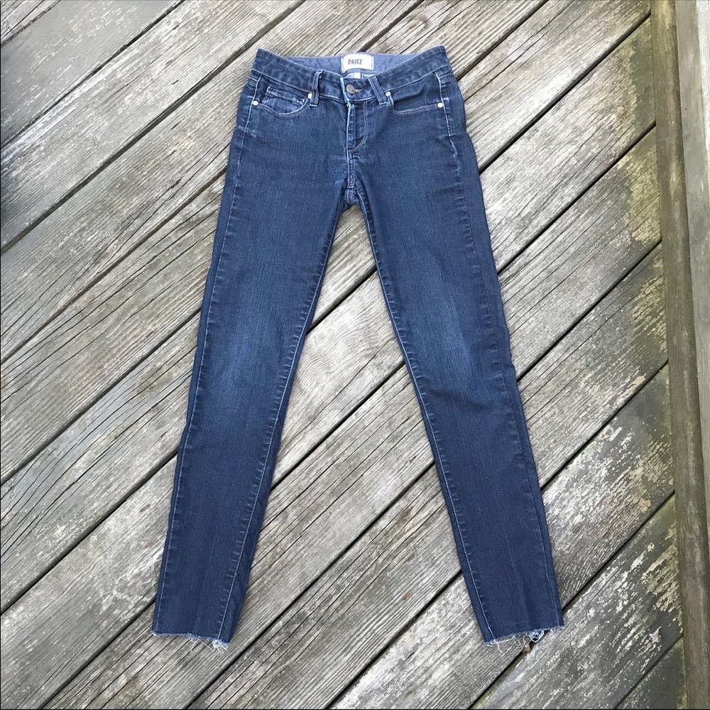 Paige skyline skinny raw hem dark wash jeans